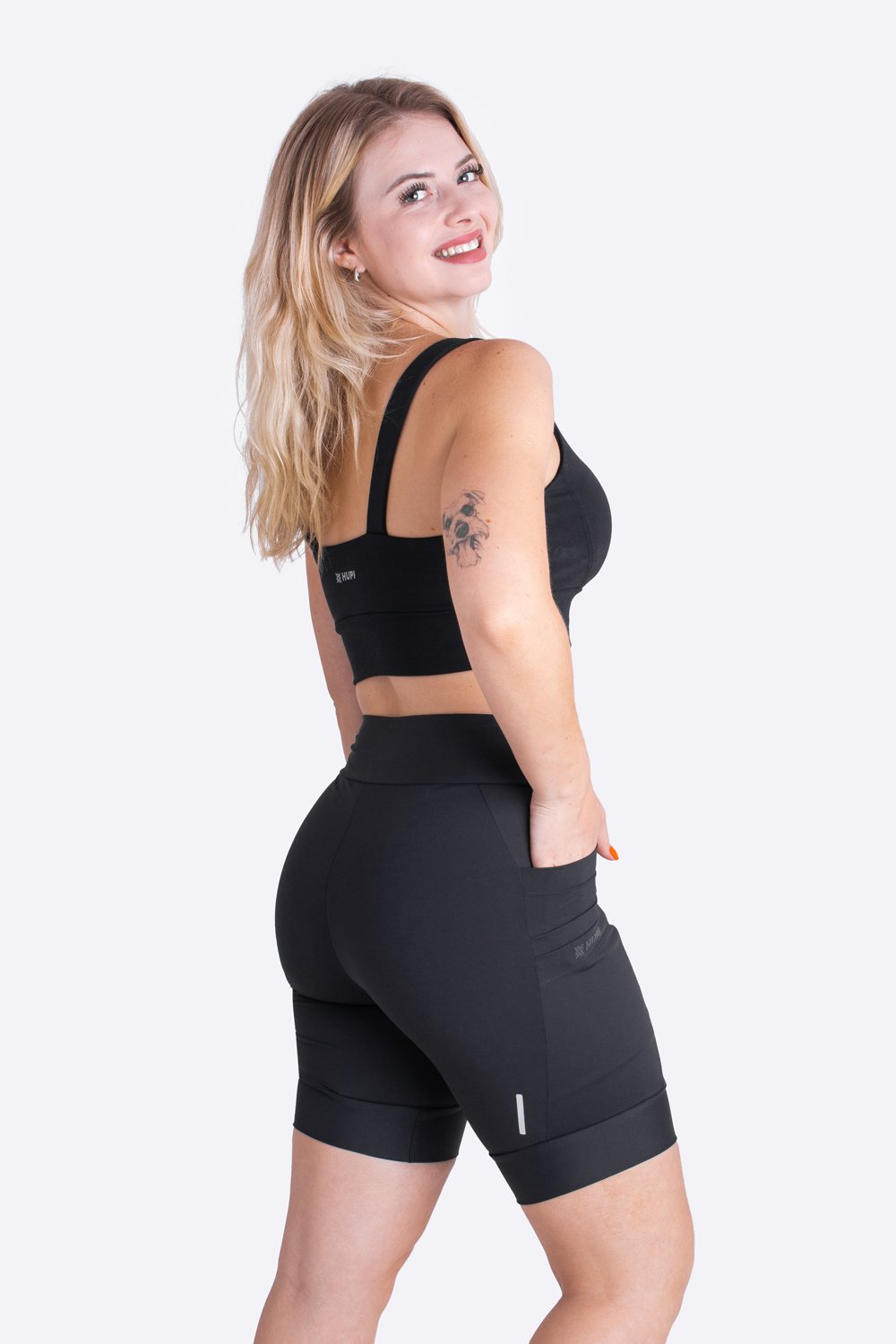 Bermuda Compressão Feminina HUPI Run Longa Canguru Bermuda Compressão Feminina HUPI Run Longa Canguru
