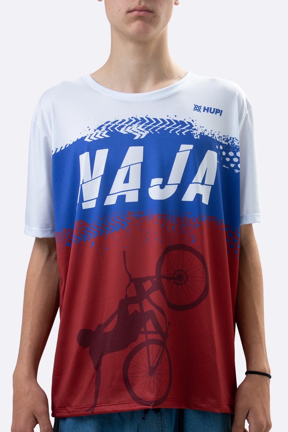 Camiseta Masculina HUPI Bike Naja Branco/Azul Camiseta Masculina HUPI Bike Naja Branco/Azul
