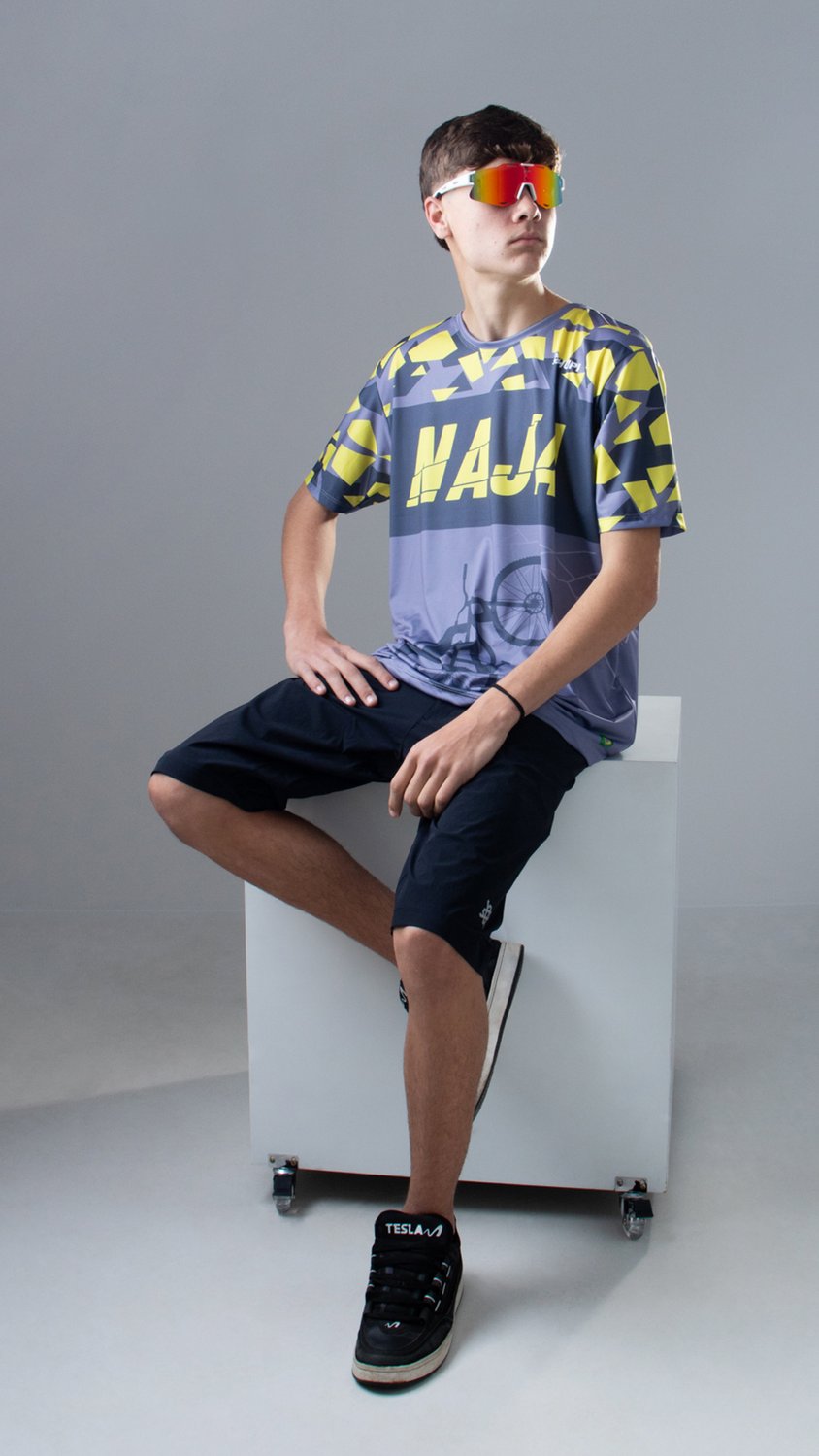 Camiseta Masculina HUPI Bike Naja Grafite/Amarelo Camiseta Masculina HUPI Bike Naja Grafite/Amarelo