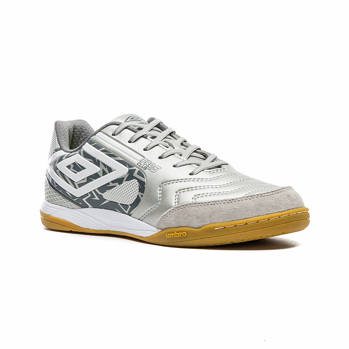 Chuteira Umbro Futsal Pro 5 Bump Club Masculino Prata /Branco Chuteira Umbro Futsal Pro 5 Bump Club Masculino Prata /Branco