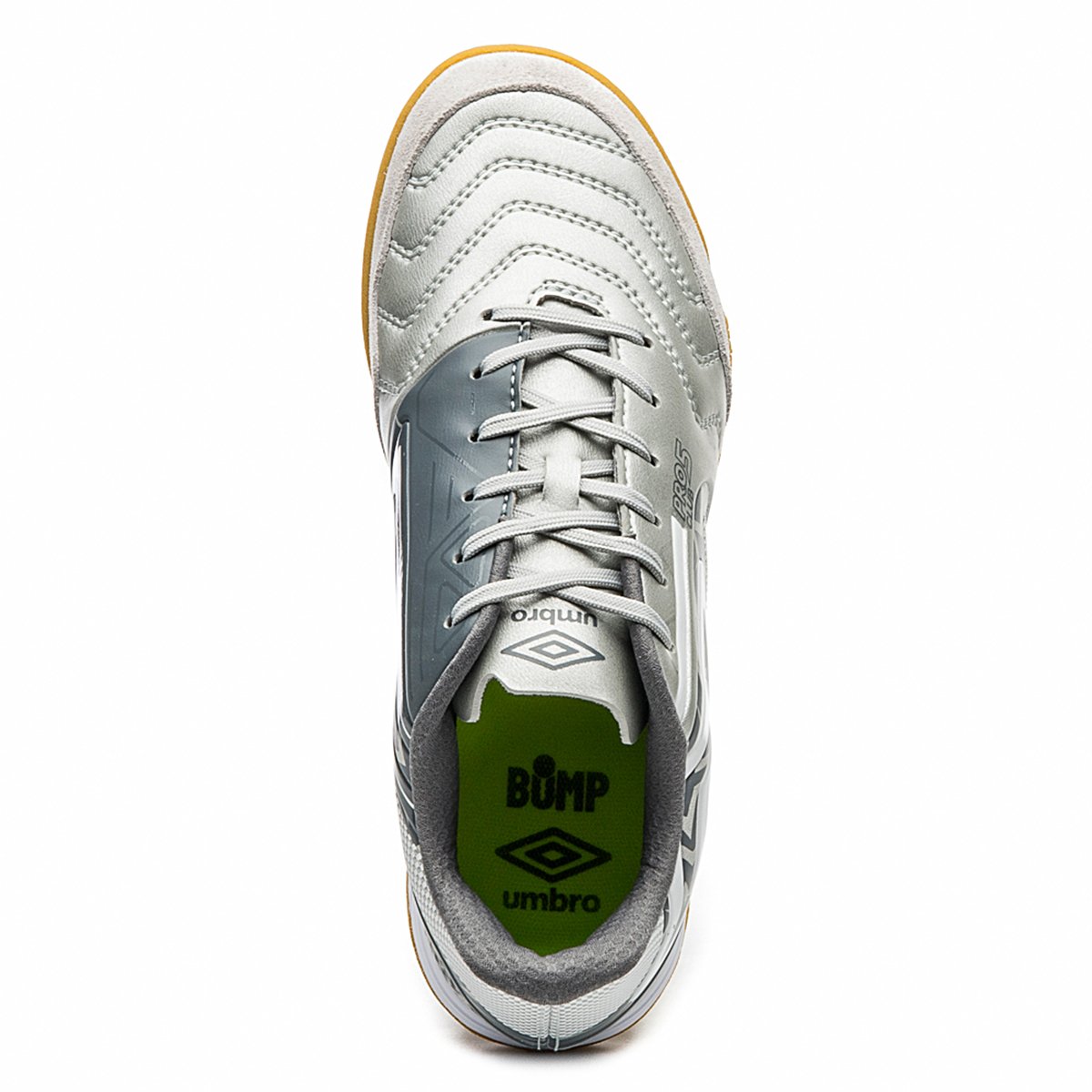 Chuteira Umbro Futsal Pro 5 Bump Club Masculino Prata /Branco Chuteira Umbro Futsal Pro 5 Bump Club Masculino Prata /Branco