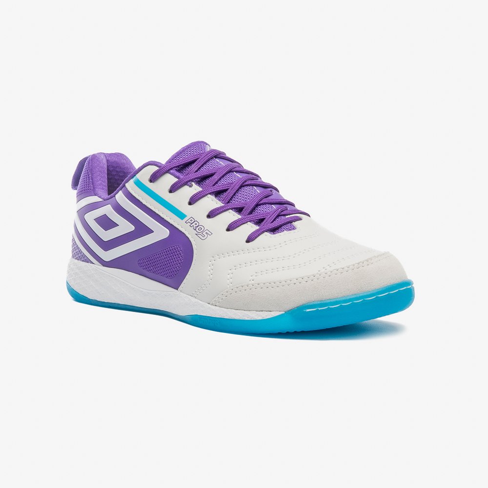 Chuteira Futsal Umbro Pro 5 Bump Masculino Branco/Roxo Chuteira Futsal Umbro Pro 5 Bump Masculino Branco/Roxo