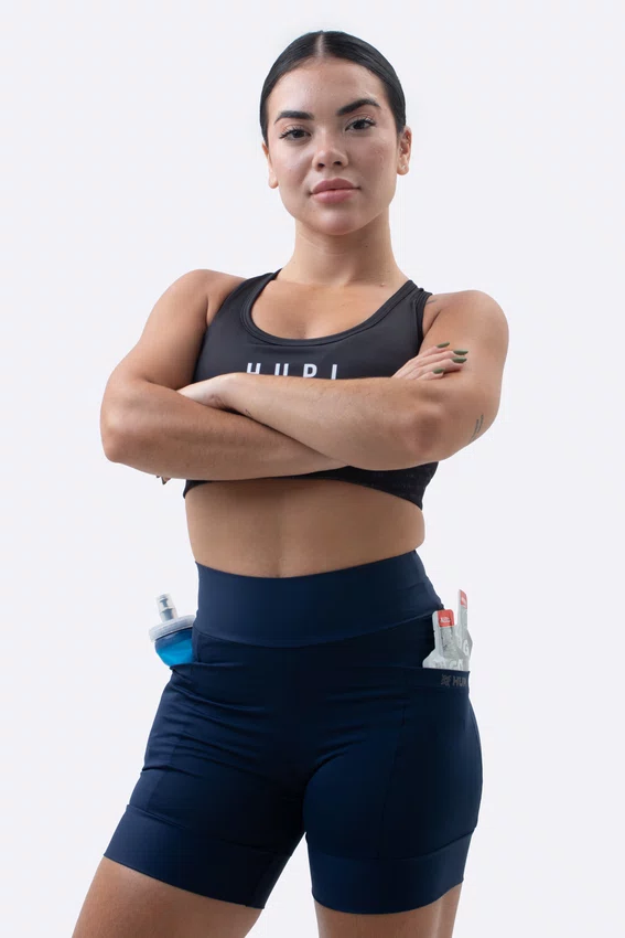 Bermuda de Compressão Feminina HUPI Run Curta Azul Marinho