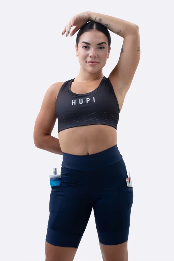 Bermuda de Compressão Feminina HUPI Run Longa Azul Marinho