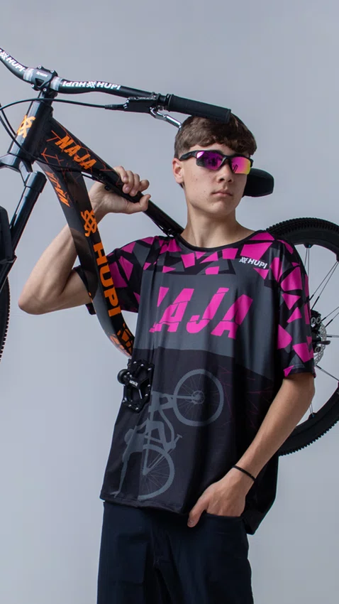 Camiseta Masculina HUPI Bike Naja Preto/Pink