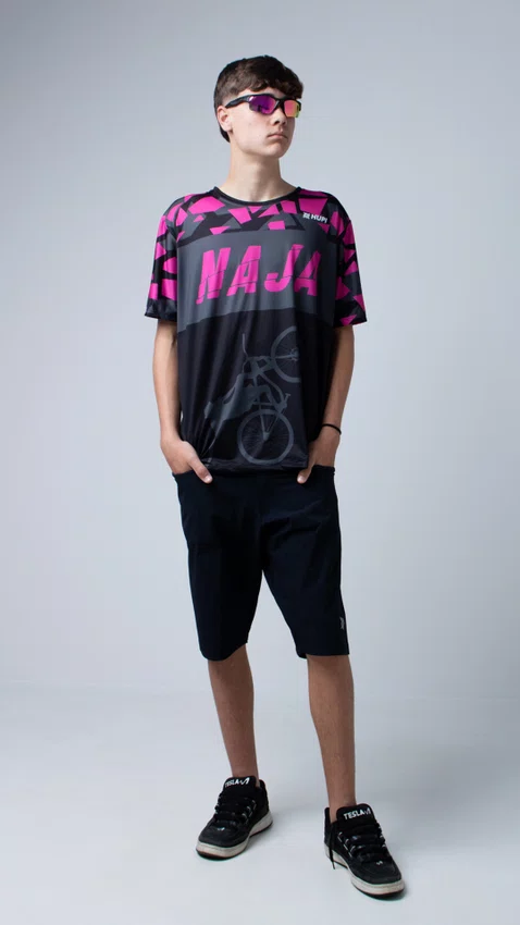 Camiseta Masculina HUPI Bike Naja Preto/Pink