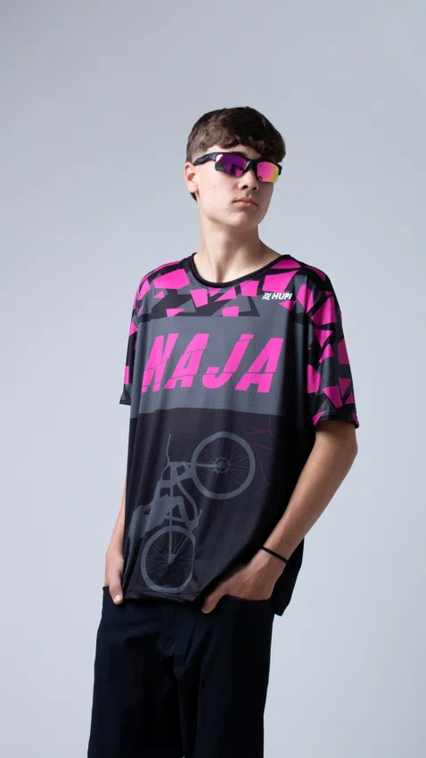 Camiseta Masculina HUPI Bike Naja Preto/Pink