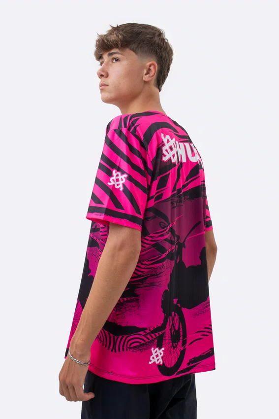 Camiseta Masculina HUPI Bike Naja V10 Pink e Preto