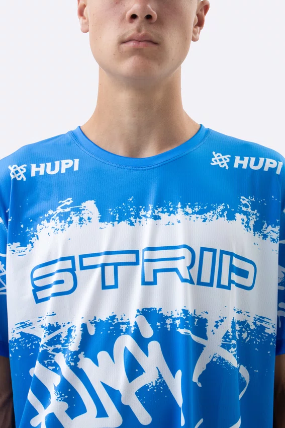 Camiseta Masculina HUPI Bike STRIP Azul e Branco