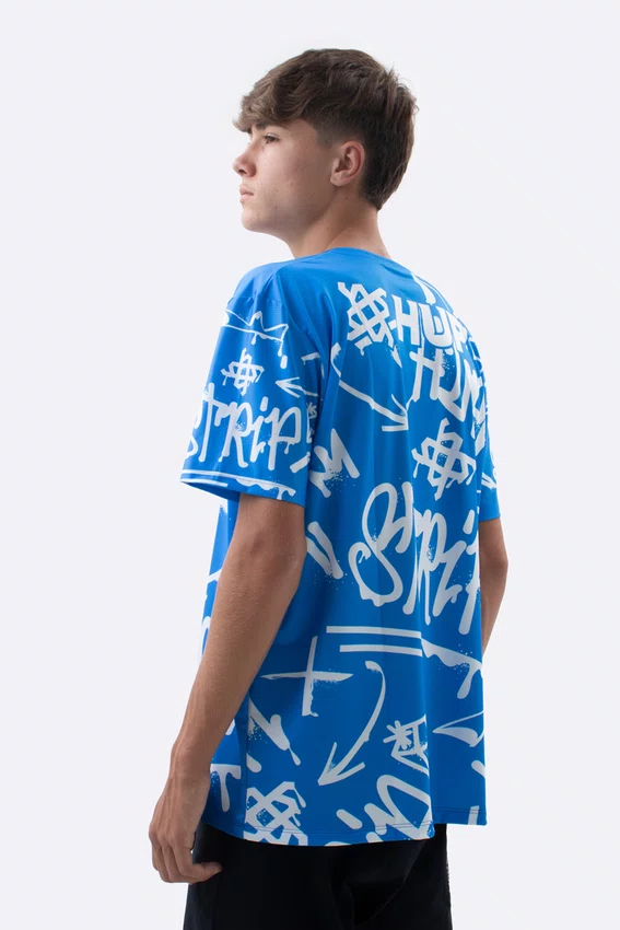 Camiseta Masculina HUPI Bike STRIP Azul e Branco