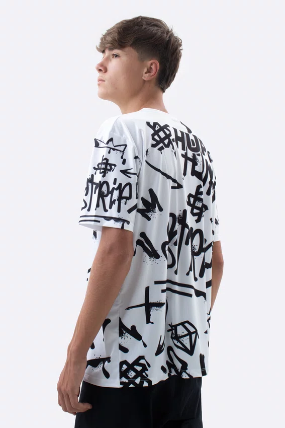 Camiseta Masculina HUPI Bike STRIP Branco e Preto