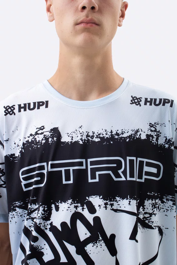 Camiseta Masculina HUPI Bike STRIP Cinza e Branco