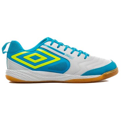 Chuteira Futsal Umbro Pro 5 Bump Branco e Azul