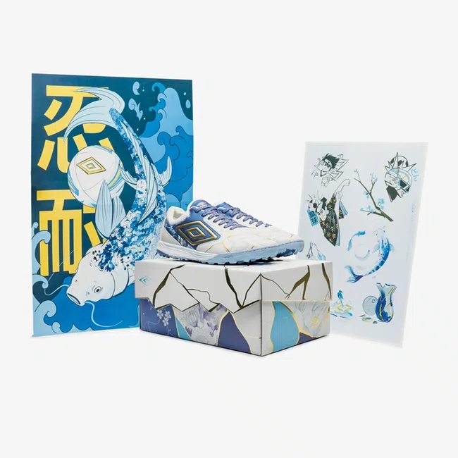 Chuteira Society Umbro Adamant Master Class Pro Bump Kintsugi Branco e Azul