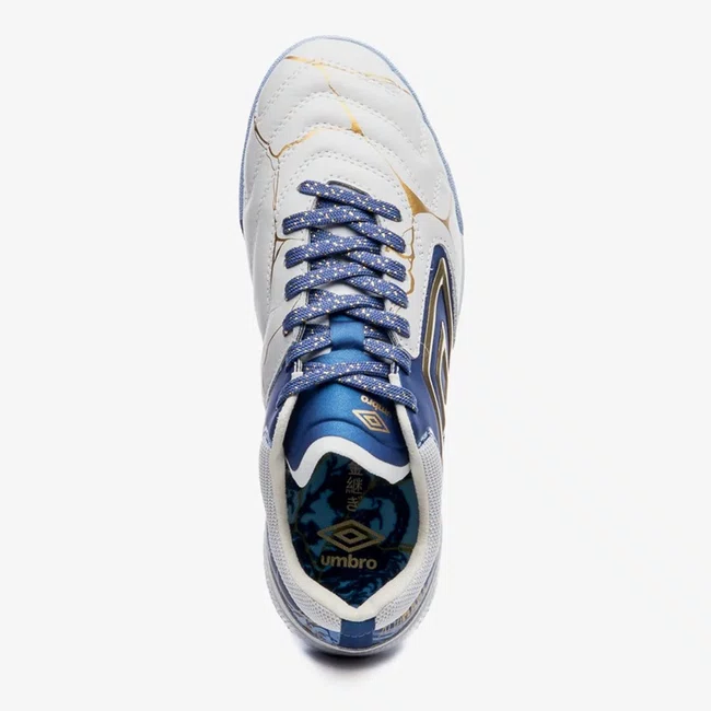 Chuteira Society Umbro Adamant Master Class Pro Bump Kintsugi Branco e Azul