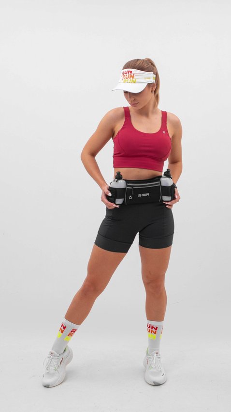 Cinto De Hidratação HUPI Running com 2 Garrafas e Pochete Preto