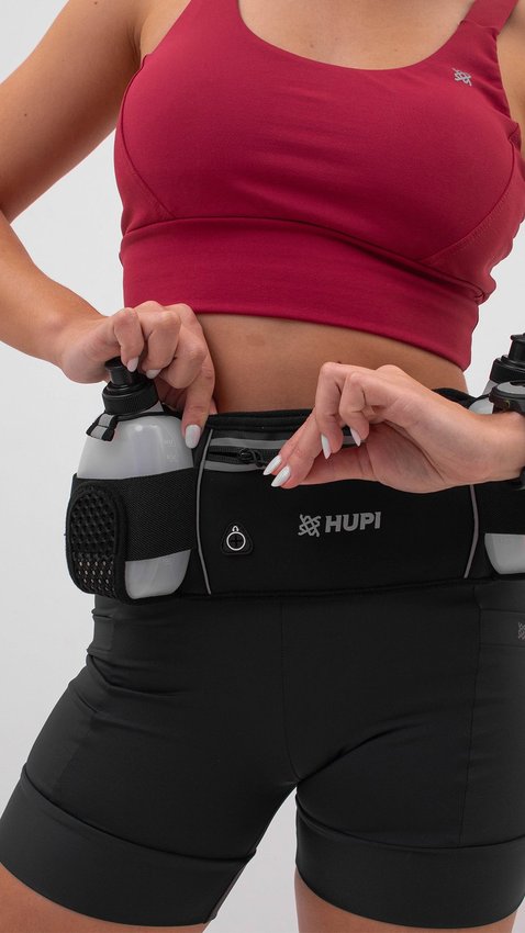 Cinto De Hidratação HUPI Running com 2 Garrafas e Pochete Preto