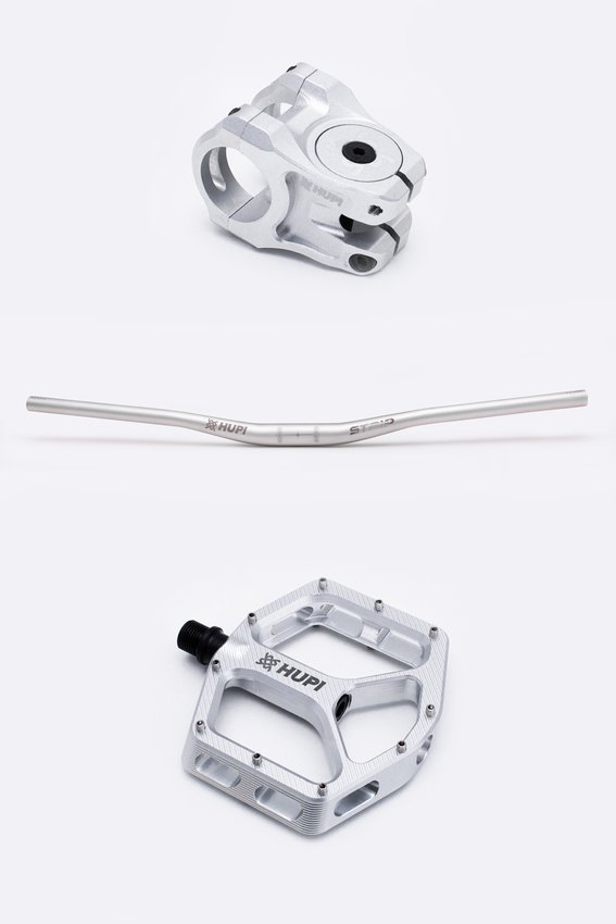 Kit Guidão + Mesa 35mm + Pedal Hupi Strip Prata