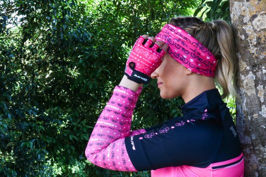 Luva Ciclismo HUPI Eco Dedo Curto Love Bike Rosa