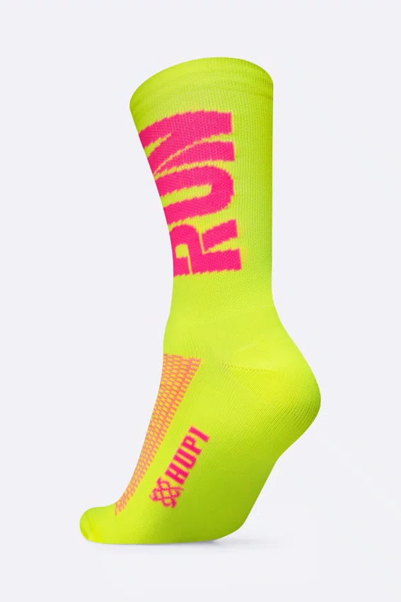 Meia de Corrida HUPI Run Amarelo Neon/Rosa