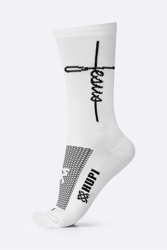 Meia HUPI Jesus Branco/Preto - Tamanho Plus 42-46