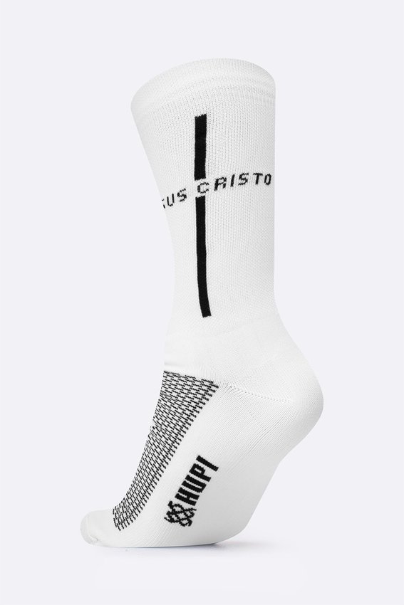 Meia HUPI Jesus Cristo Branco/Preto - Tamanho Plus 42-46