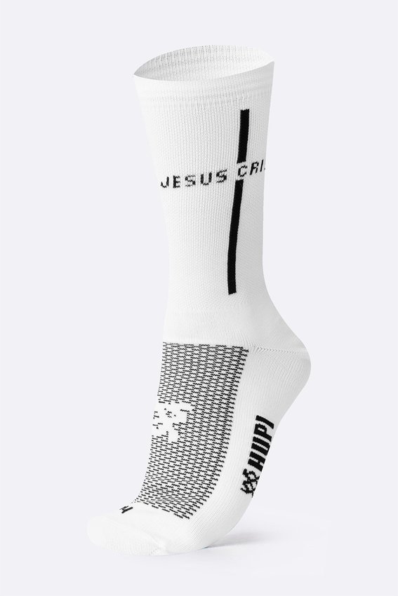Meia HUPI Jesus Cristo Branco/Preto - Tamanho Plus 42-46