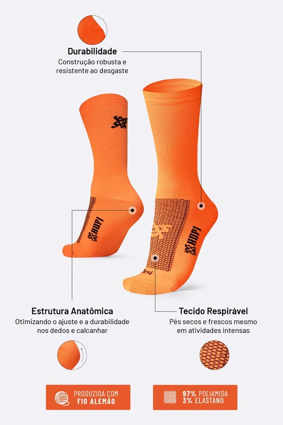 Meia HUPI Lisa Laranja Neon - Tamanho Plus 42-46