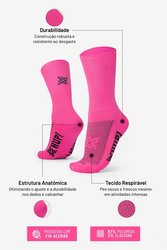 Meia HUPI Lisa Rosa Neon - LT para pés menores 34-38