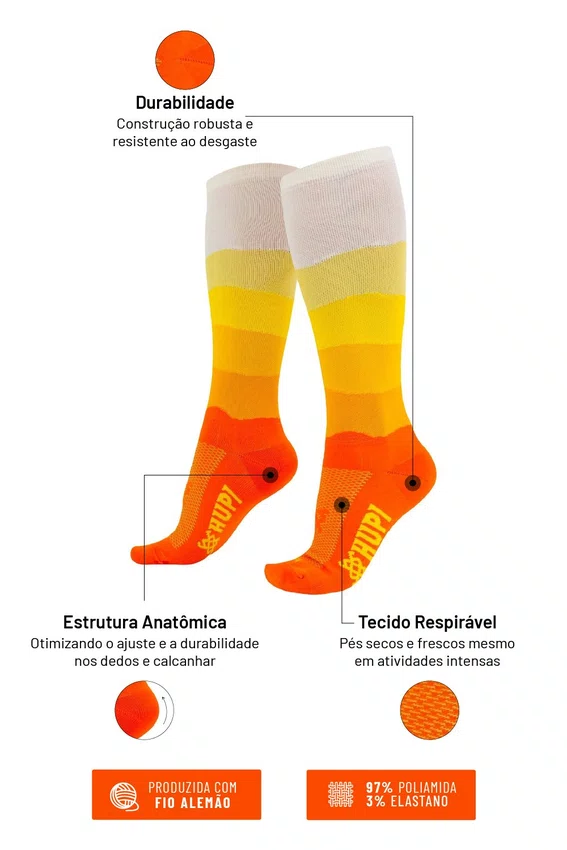 Meia HUPI Longa Colors Amarelo e Laranja