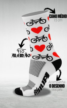 Meia HUPI Love Bike Branco - LT para pés menores 34-38