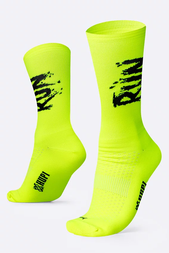 Meia HUPI Run Splash Amarelo Neon Plus 42–46