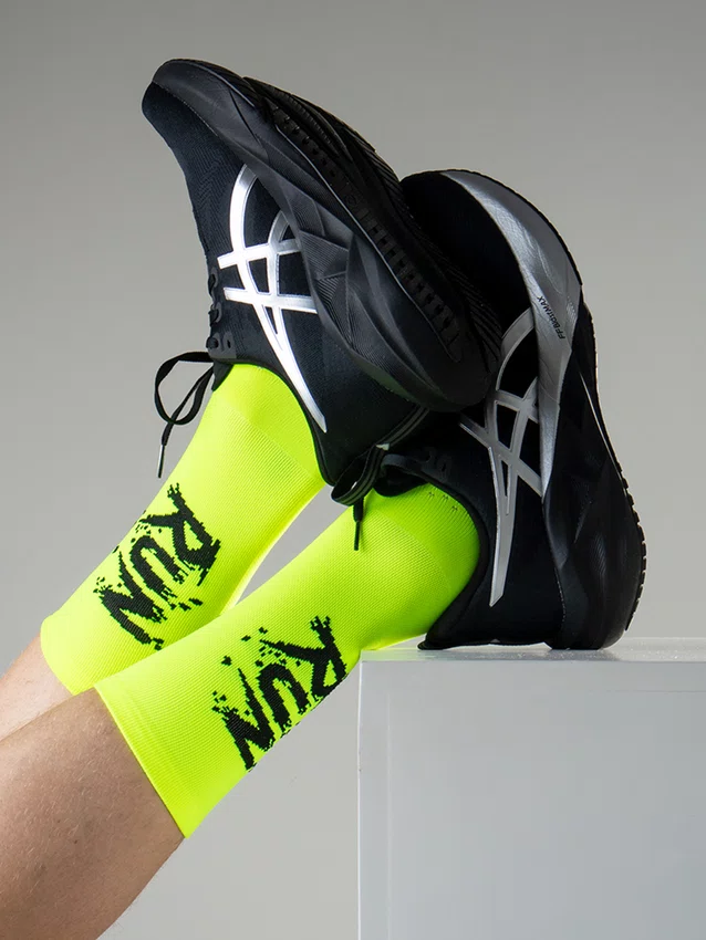 Meia HUPI Run Splash Amarelo Neon Pés Menores 34–38