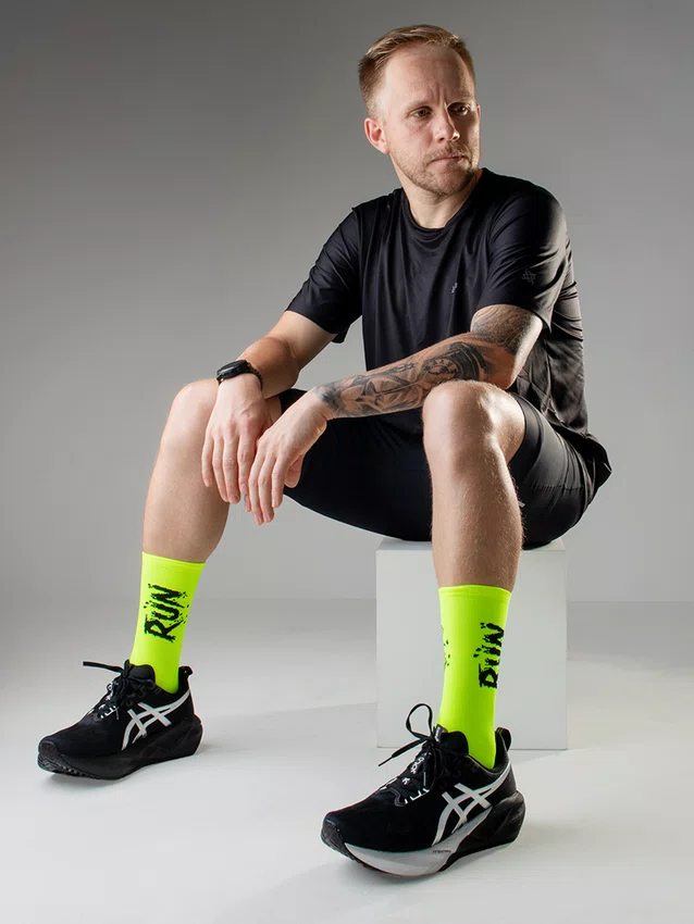 Meia HUPI Run Splash Amarelo Neon Pés Menores 34–38