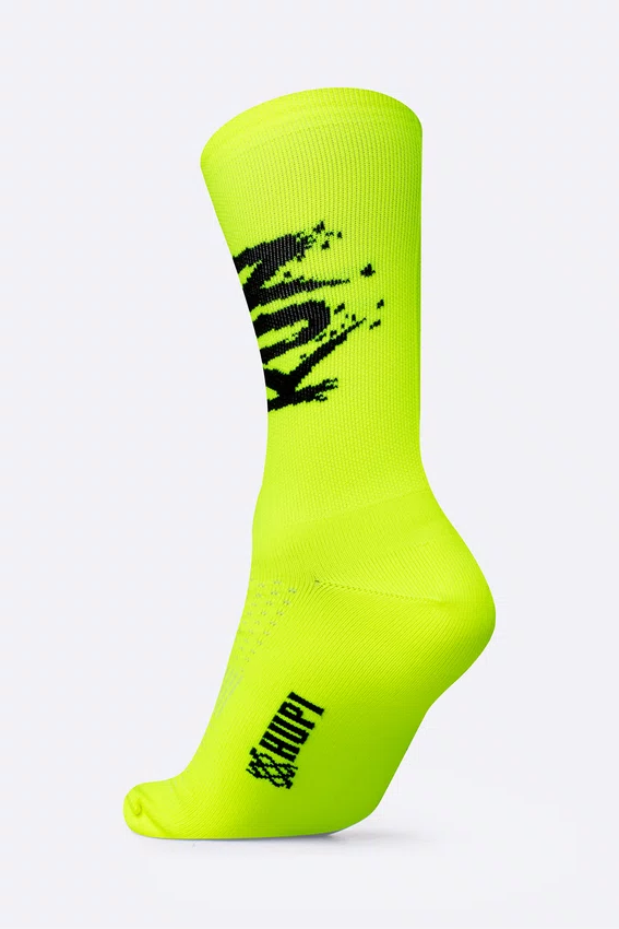 Meia HUPI Run Splash Amarelo Neon Pés Menores 34–38
