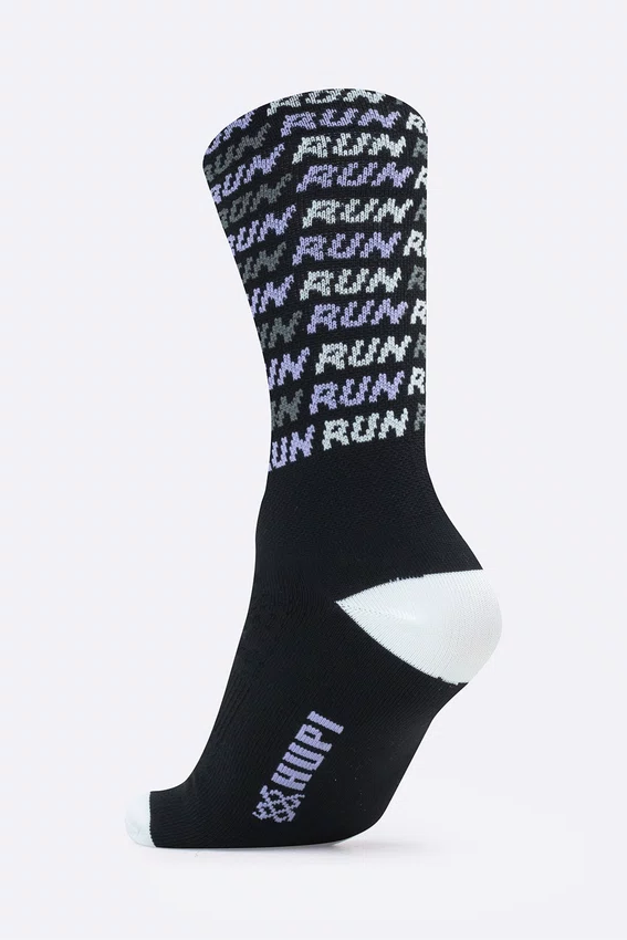 Meia HUPI Run Tri Preto e Roxo Pés Menores 34-38