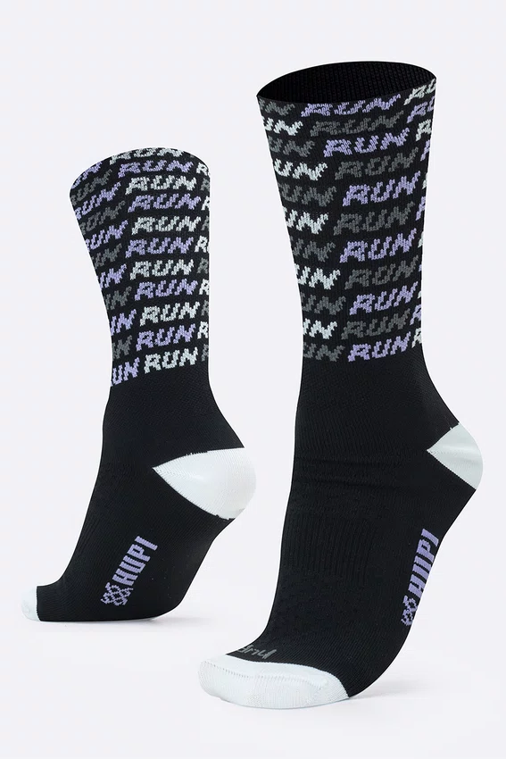Meia HUPI Run Tri Preto e Roxo Pés Menores 34-38