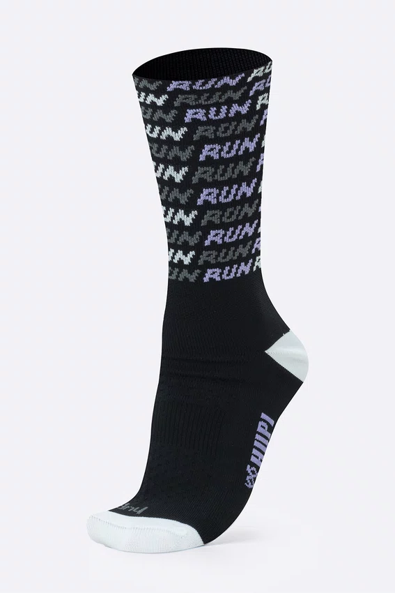 Meia HUPI Run Tri Preto e Roxo Pés Menores 34-38