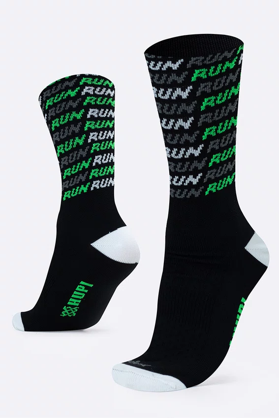 Meia HUPI Run Tri Preto e Verde Plus 42-46
