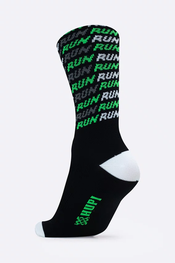 Meia HUPI Run Tri Preto e Verde Pés Menores 34-38