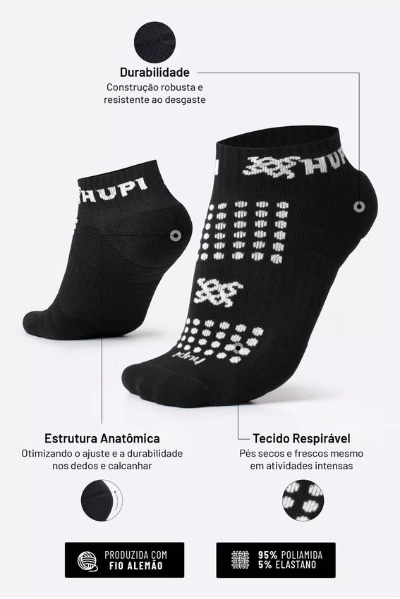 Meia HUPI Running Pro Preto - Tamanho Plus 42-46