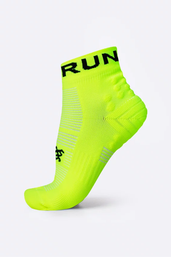 Meia Curta para Corrida HUPI Running Pro Run Amarelo Neon