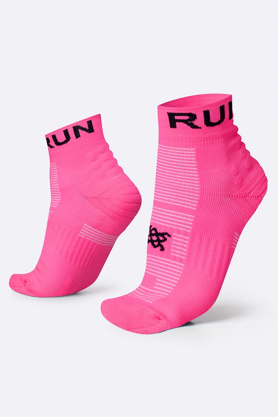 Meia Curta para Corrida HUPI Running Pro Run Rosa Neon