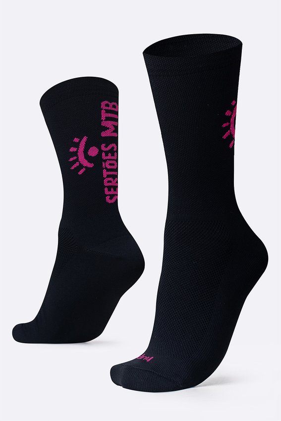 Meia HUPI Sertões Cano Médio Preto e Rosa