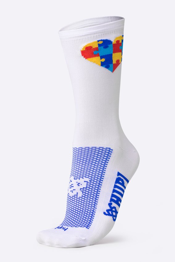 Meia HUPI Tea Autismo Heart Branco - LT para pés menores 34-38