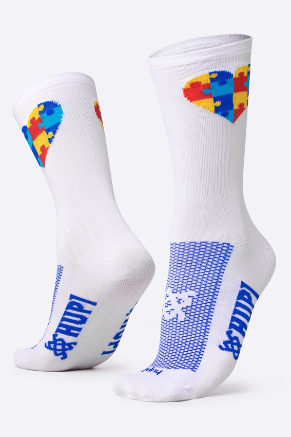 Meia HUPI Tea Autismo Heart Branco - LT para pés menores 34-38