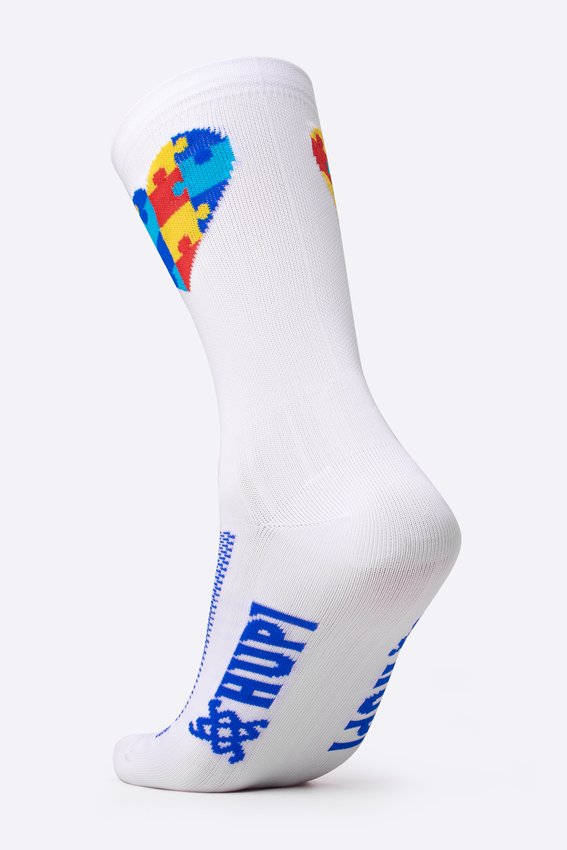 Meia HUPI Tea Autismo Heart Branco - LT para pés menores 34-38