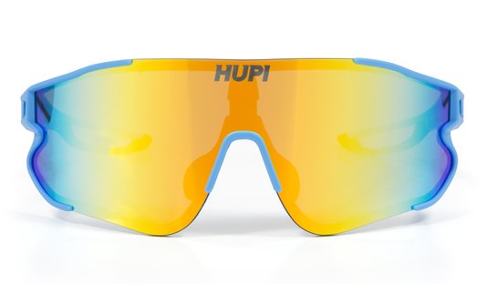 Óculos de Sol HUPI Bornio Azul/Preto - Lente Dourado Espelhado - Lente p/ Grau