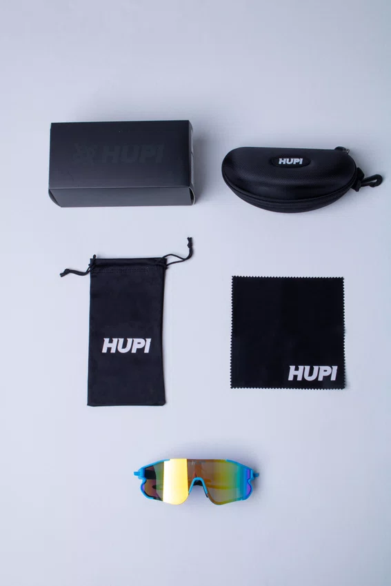 Óculos de Sol HUPI Bornio Azul/Preto - Lente Dourado Espelhado - Lente p/ Grau