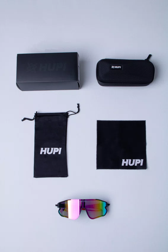 Óculos de Sol HUPI Bornio Preto/Vermelho - Lente Rosa Espelhado